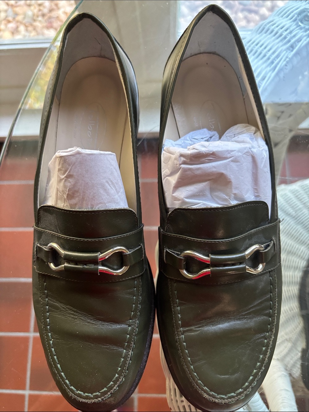 New Talbots Leather Bit Loafers Sz 9 Dark Ivy Green. Supportive rubber soles .